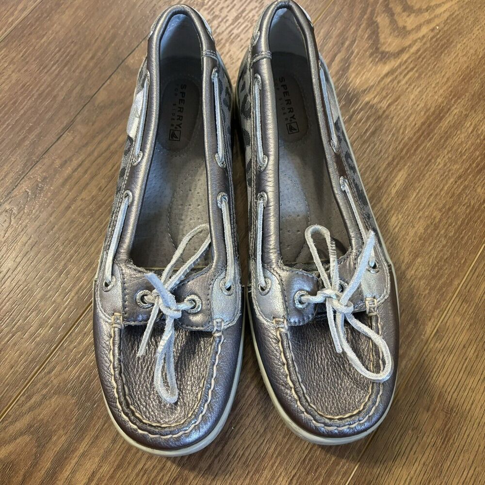 Sperry Top-Sider Angelfish Boat Shoe Silver Leopard Print Leather Women’s 6.5 - Picture 4 of 11